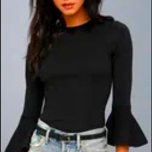 Lulus Black Flounce Sleeve Sweater Top